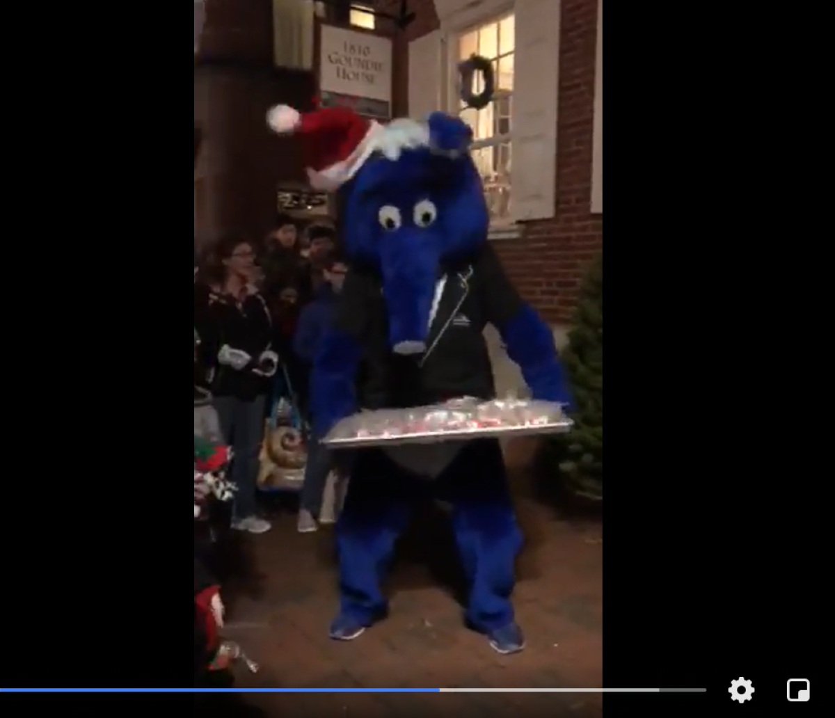 Aardvark Sports Shop's blue aardvark mascot distributed treats during a previous live Advent calendar event.