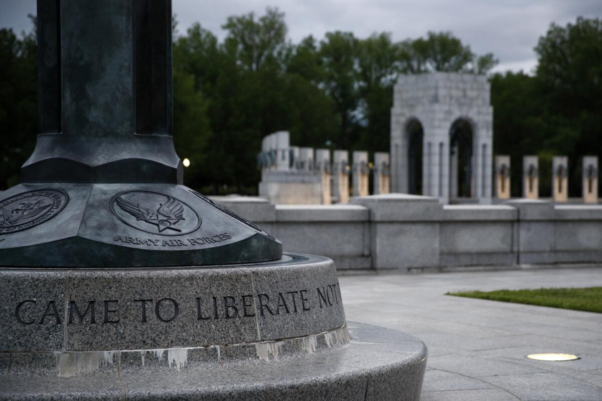 The World War II Memorial in Washington. Eight veterans will join President Trump at a wreath-laying ceremony May 8 to commemorate the 75th anniversary of the end of the war in Europe.