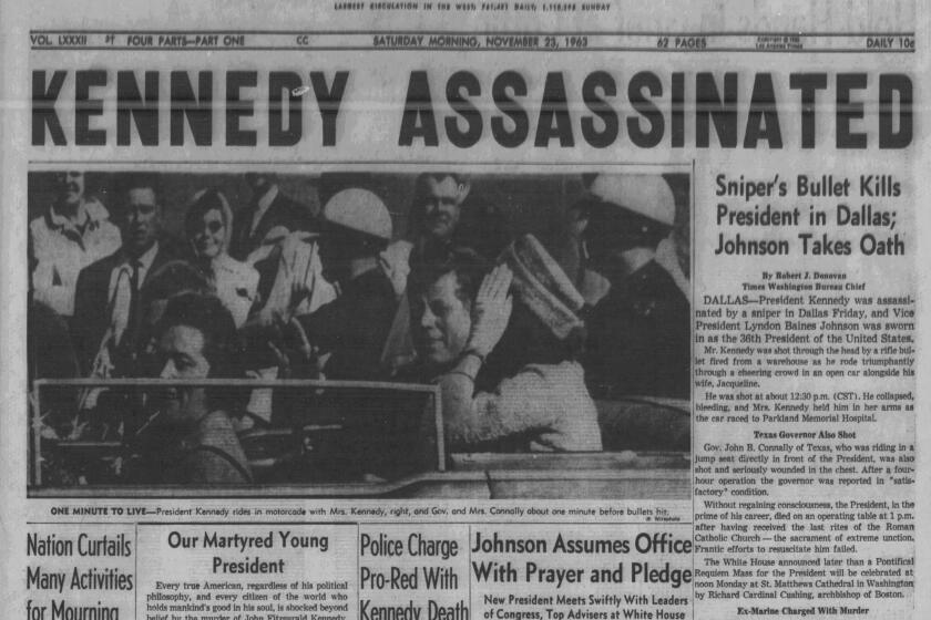 Front page of the Los Angeles Times Nov. 23, 1963 the day after President Kennedy was assassinated.