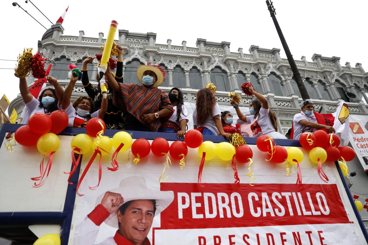 Supporters of Pedro Castillo attend his closing campaign rally