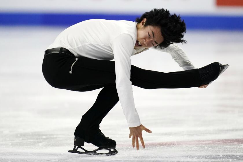 Nathan Chen competes during the men's short program at the U.S. Figure Skating Championships, Saturday, Jan. 16, 2021, in Las Vegas. (AP Photo/John Locher)