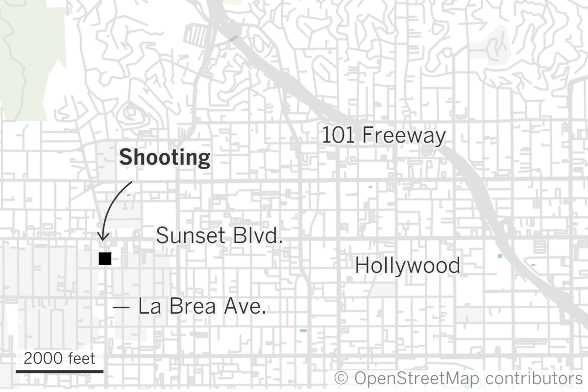Map shows the location of a shooting that was reported on La Brea Ave near Sunset Boulevard