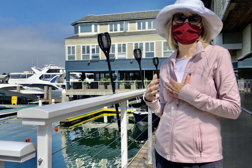 It's about masks, and a lone crusader in Newport Beach, bucking the tide, Lynn Lorenz, a retired school teacher and prolific writer of letters to editor advocates for greater mask use and social distancing.