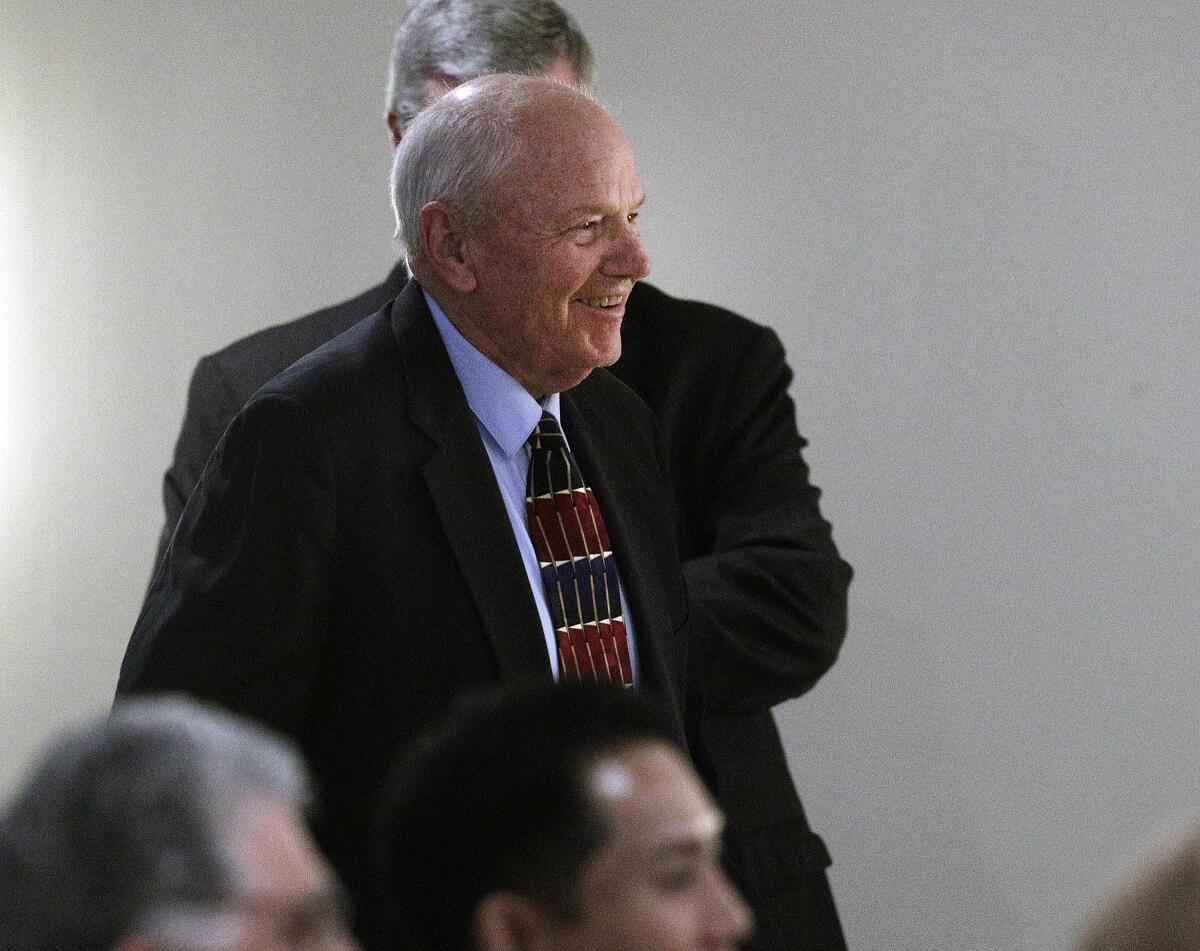 Ambassador of the Year Joe Thompson smiles as he approaches the stage for his award at the 108th Installation and Awards Gala at the La Cañada Flintridge Country Club.
