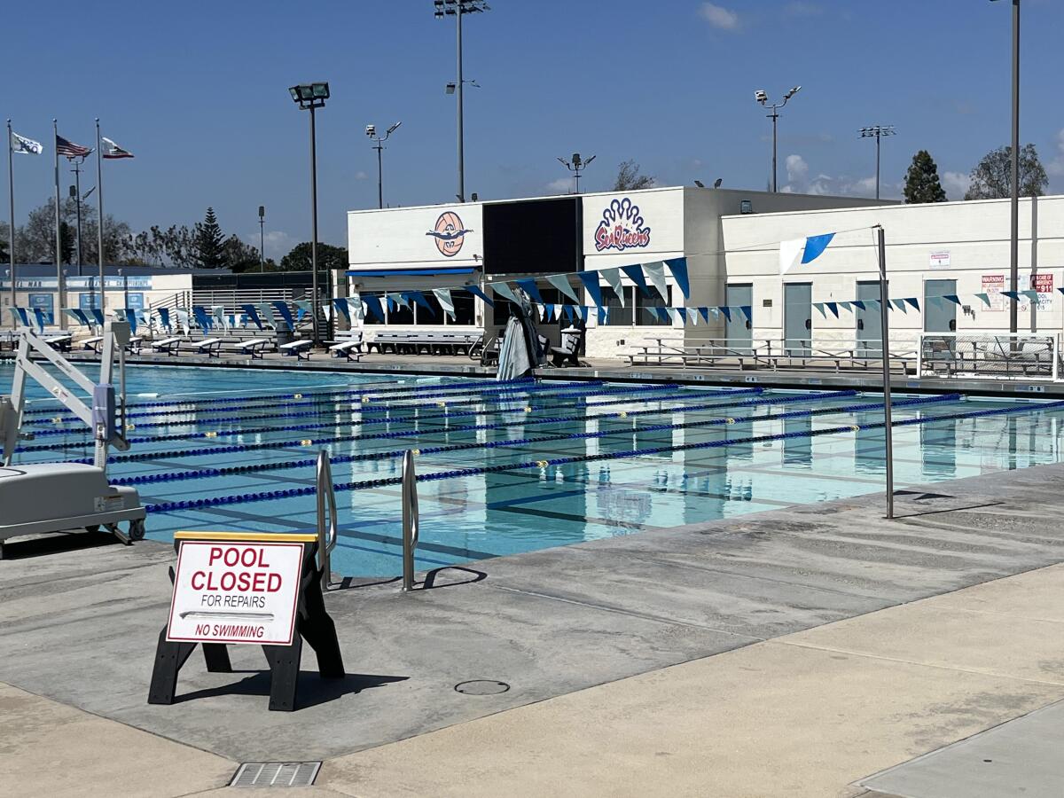 The pool at Corona del Mar High, shown March 25, is closed for repairs.