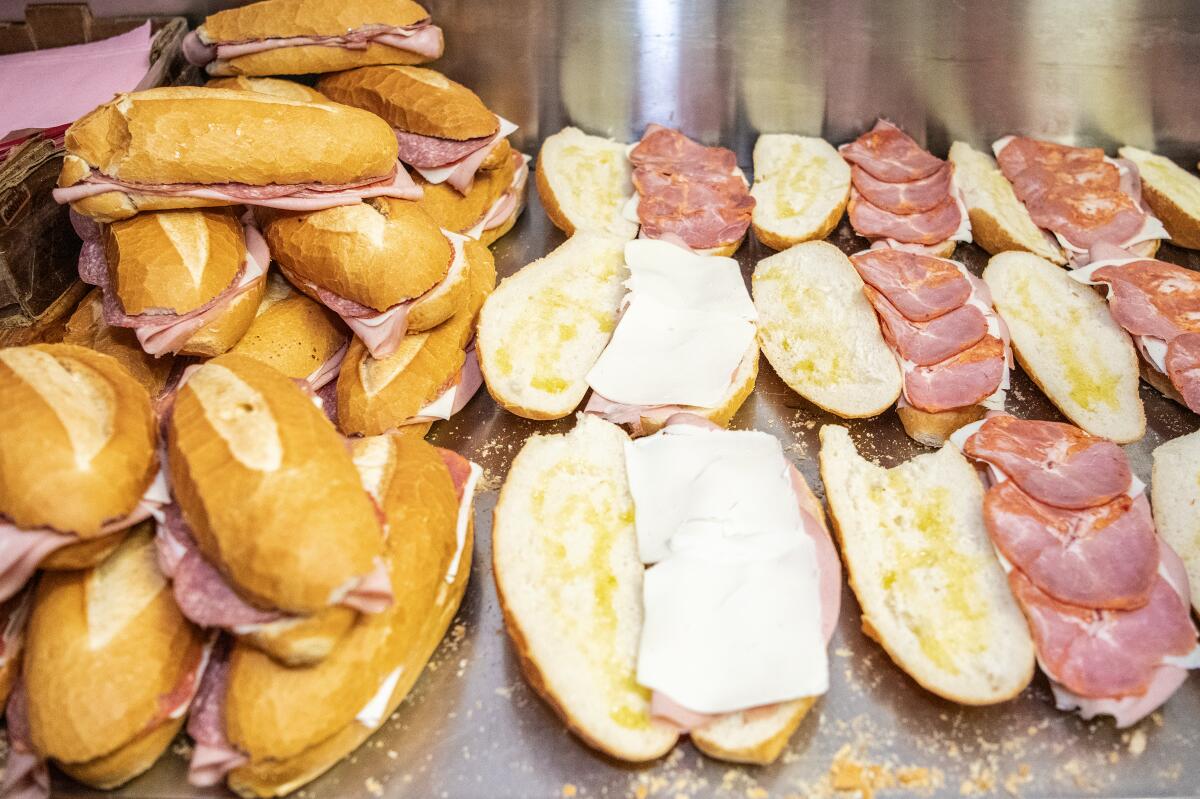 Inside the prep room at Roma Market where hundreds of Mazzeo's famous sandwiches are made every day.