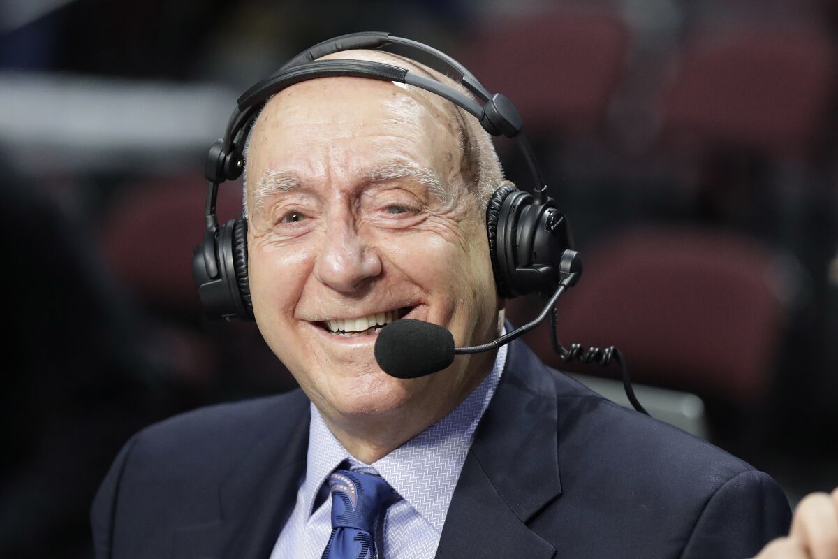 Dick Vitale before an NCAA college basketball game in 2020.