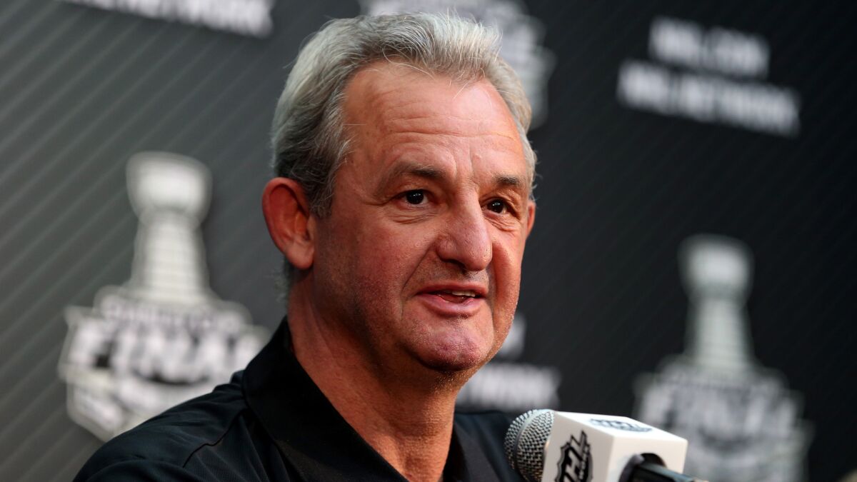 Darryl Sutter speaks during a news conference at Staples Center on June 3, 2014. Sutter is joining the Ducks organization as an advisor.
