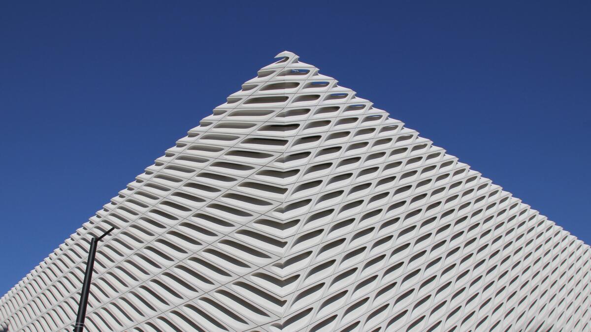 A special preview allowed visitors to stream into the new Broad museum over the weekend for a sneak peak at Diller Scofidio + Renfro's rising museum, scheduled to open in September. Seen here: a corner view of the building's patterned exterior.
