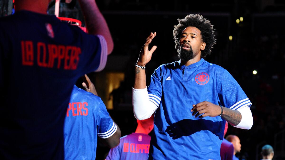 Clippers center DeAndre Jordan is introduced before a preseason game at Staples Center.
