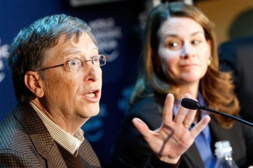 Bill and Melinda Gates face a press conference at the 40th Annual Meeting of the World Economic Forum, WEF, in Davos, Switzerland, Friday Jan. 29, 2010.