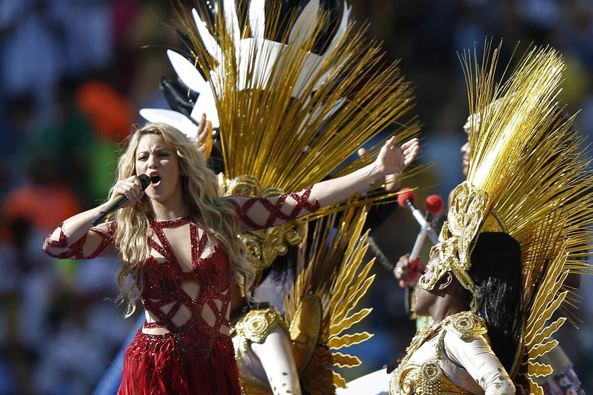 Colombian singer Shakira performs during a closing ceremony ahead of the final football match between Germany and Argentina for the FIFA World Cup at The Maracana Stadium in Rio de Janeiro on July 13, 2014. (Getty Images)