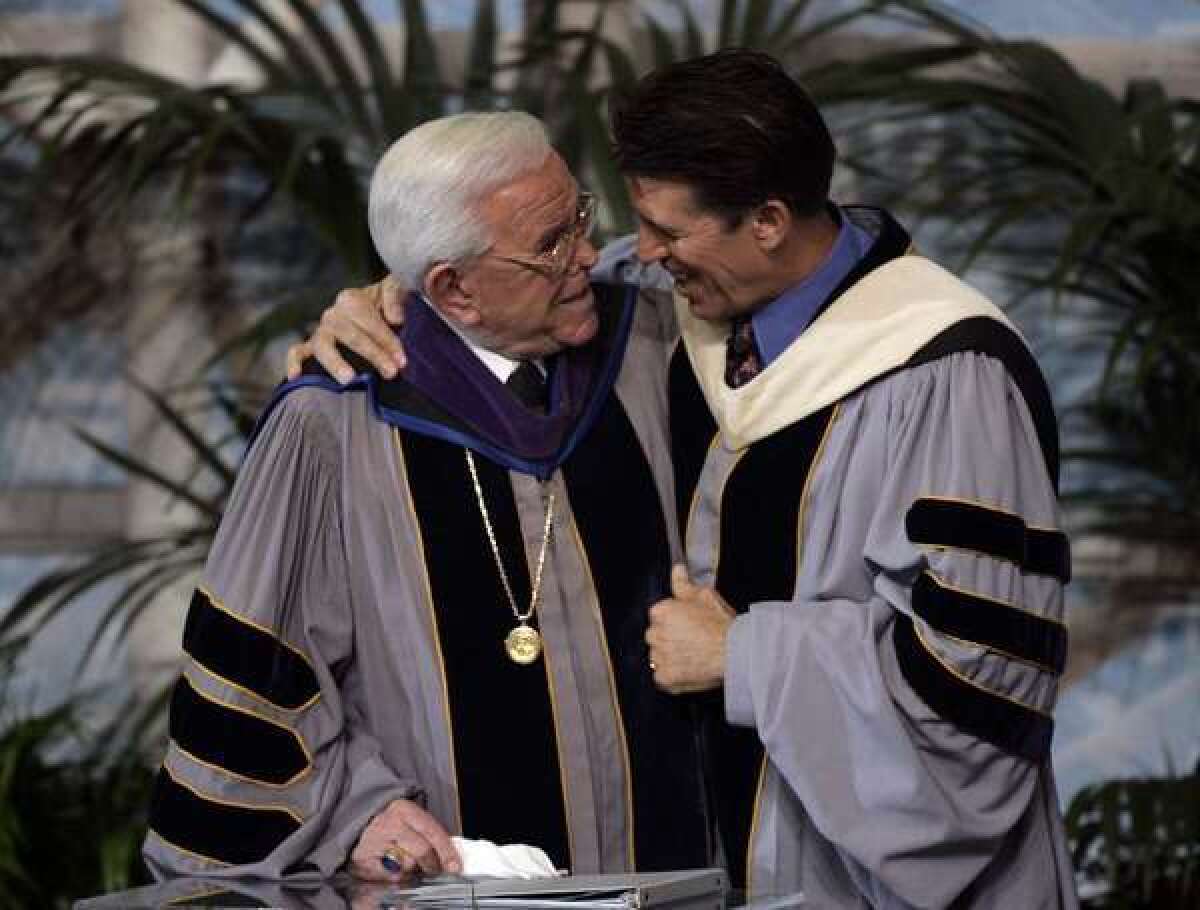 Robert A. Schuller with his father, Robert H. Schuller, at a Crystal Cathedral service in 2006.