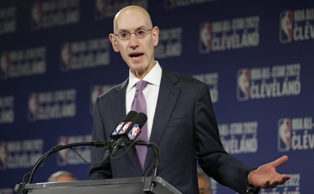 NBA Commissioner Adam Silver speaks during a news conference.