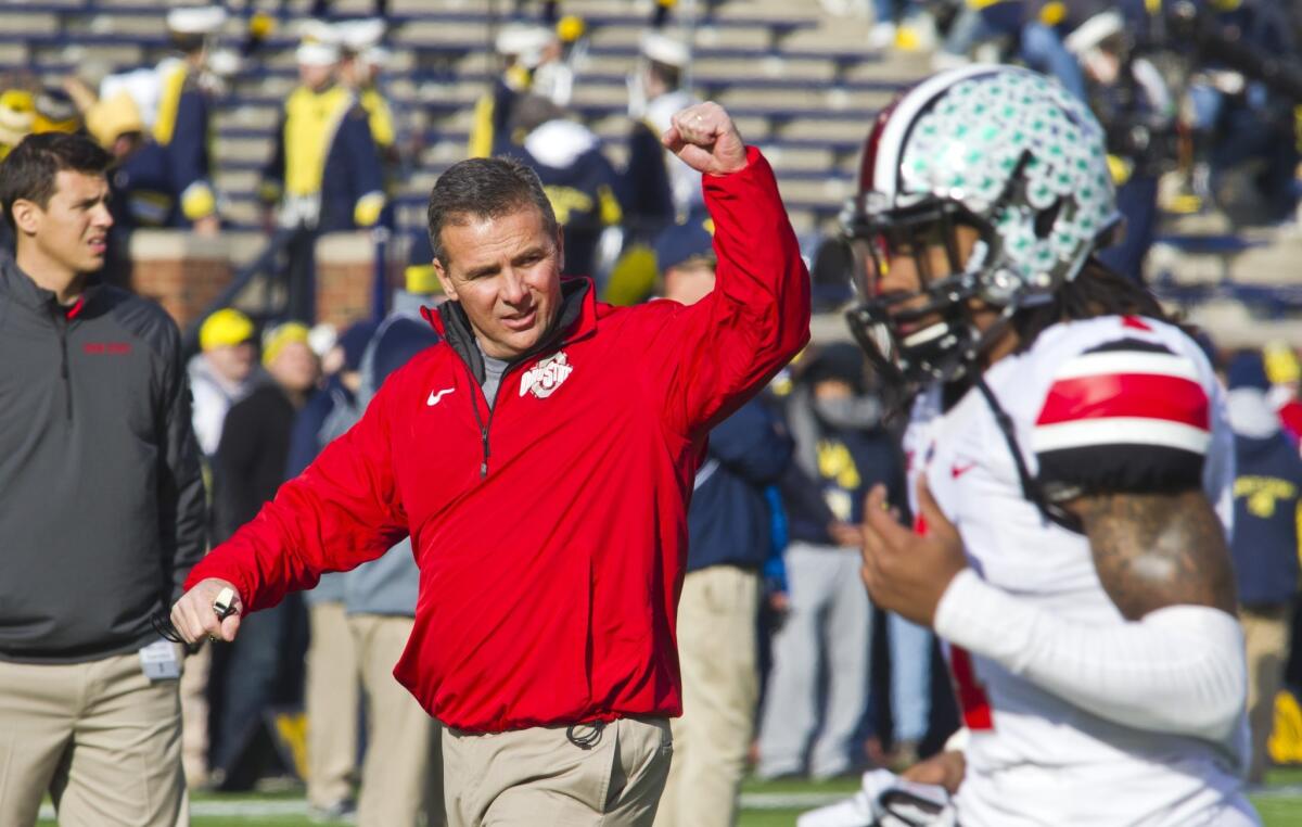 Ohio State Coach Urban Meyer during the Buckeyes' win over Michigan on Saturday.