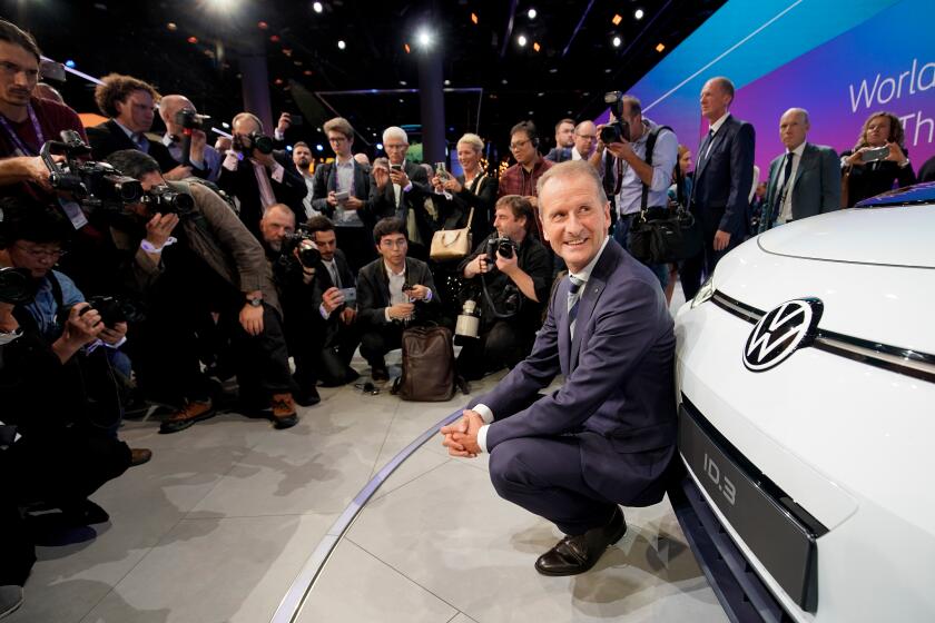 Volkswagen AG CEO Herbert Diess presents the new VW electric car ID.3 in Frankfurt, Germany, 09 September 2019. The 2019 International Motor Show Germany IAA 2019, which this year promotes itself under the motto 'Driving tomorrow', takes place in Frankfurt am Main from 12 to 22 September 2019.