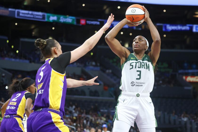 Nneka Ogwumike #3 of the Seatttle Storm shoots the ball during the game against the Los Angeles Sparks