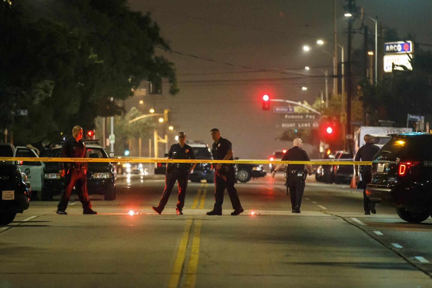 Police sealed off the shooting scene near East 7th and South Lorena streets in Boyle Heights.
