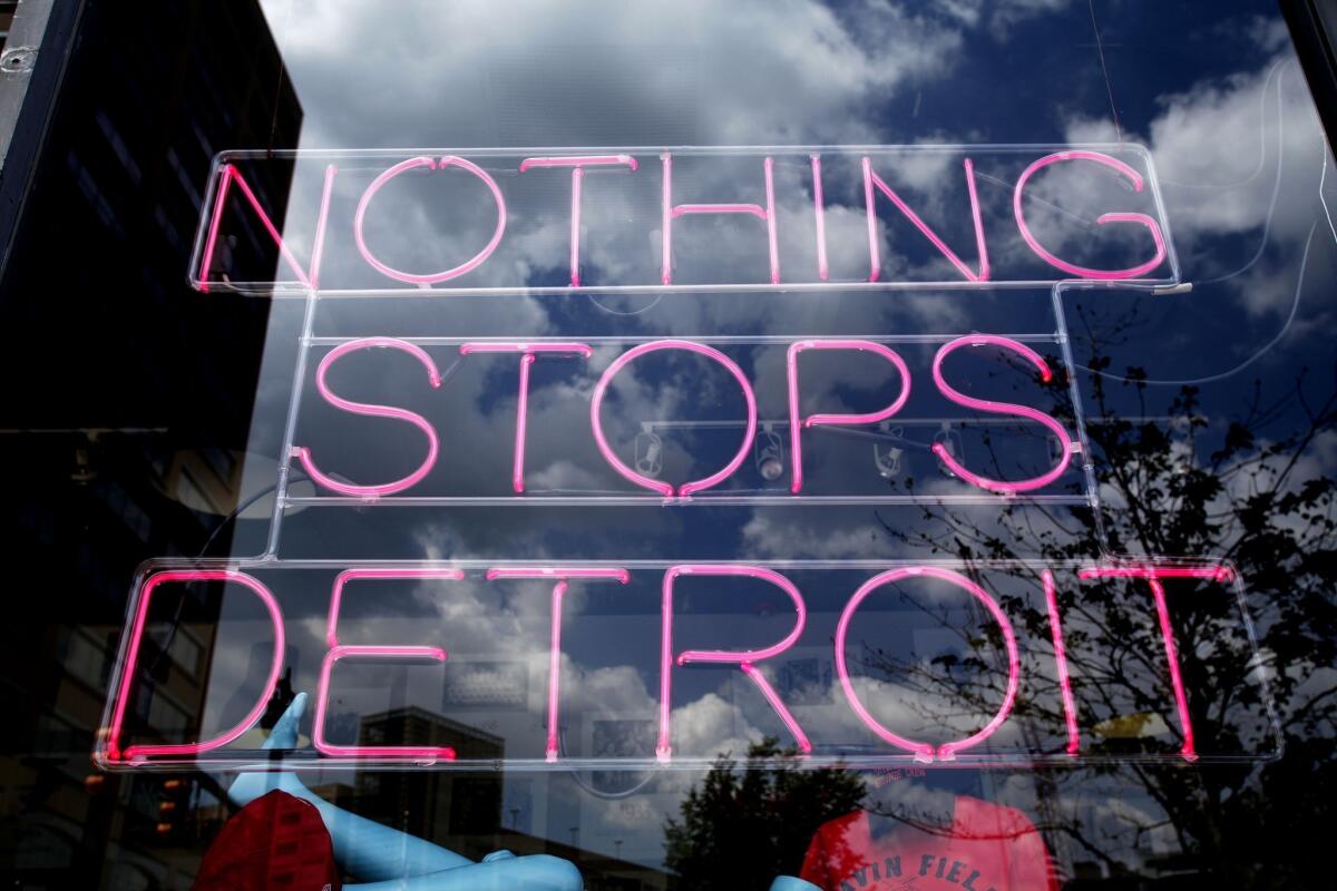 A store in downtown Detroit shows a sign of optimism on Friday.