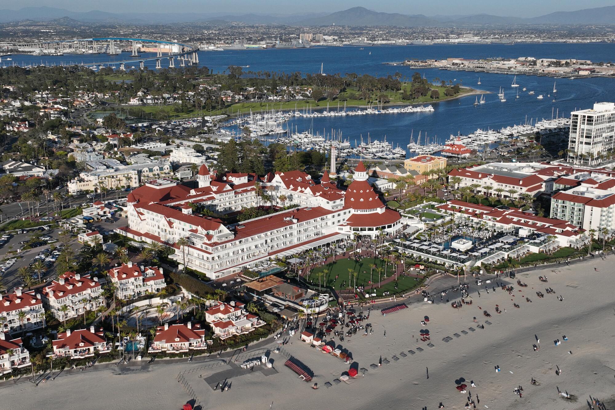 An aerial view of the historic Hotel del Coronado