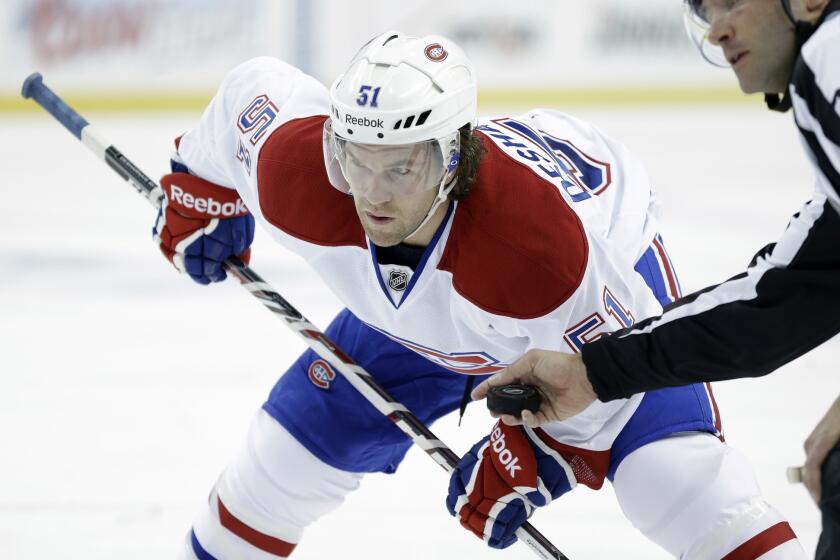 Montreal center David Desharnais collected an assist in the Canadiens' 5-4 overtime victory in Game 1 of the first-round of the NHL playoffs against the Tampa Bay Lightning.