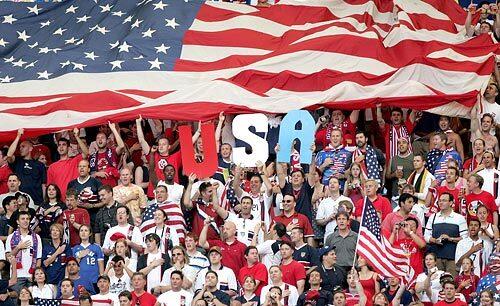 U.S. fans show their support during the World Cup match between U.S. and Czech Republic at the Stadium Gelsenkirchen. The Czechs won 3-0.