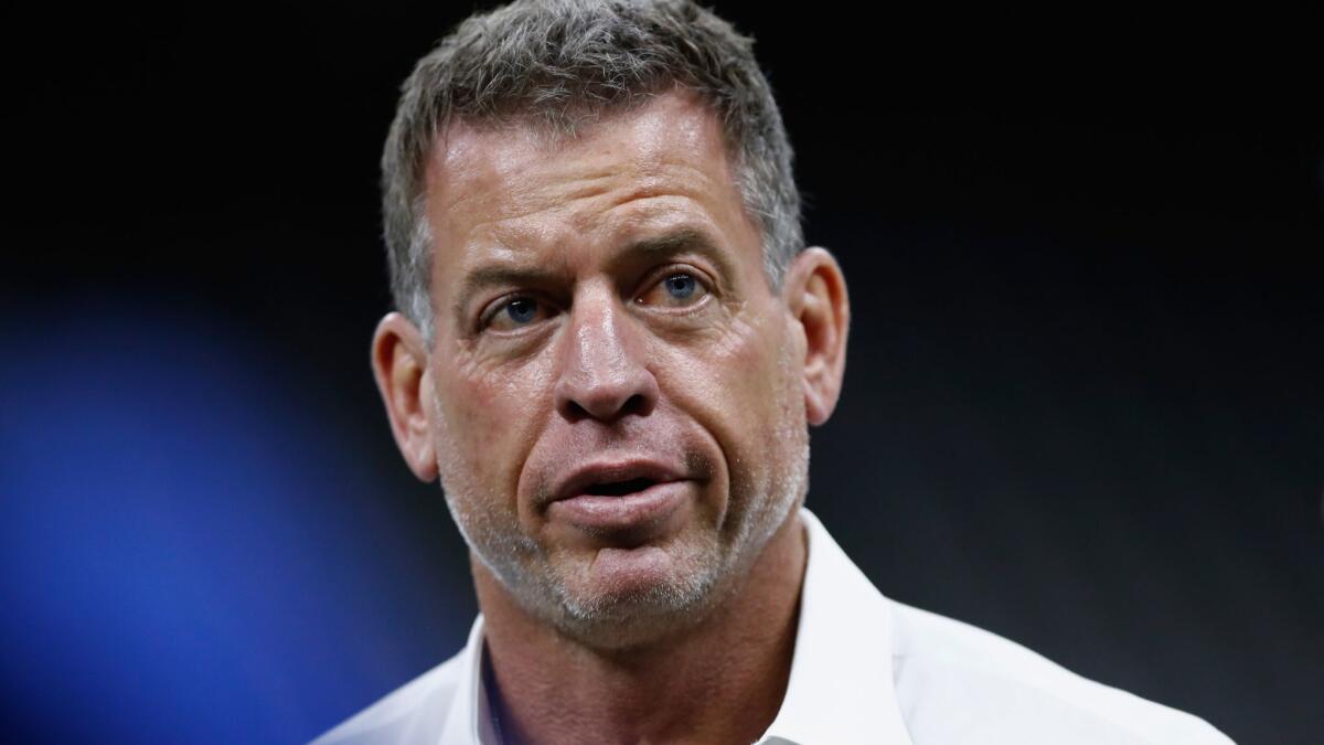 Hall of Fame quarterback and Fox Sports analyst Troy Aikman attends the game between the Rams and the New Orleans Saints on Sunday in New Orleans.