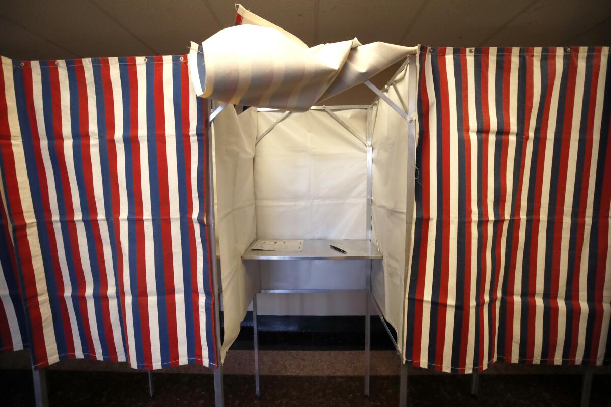 An empty voting booth.