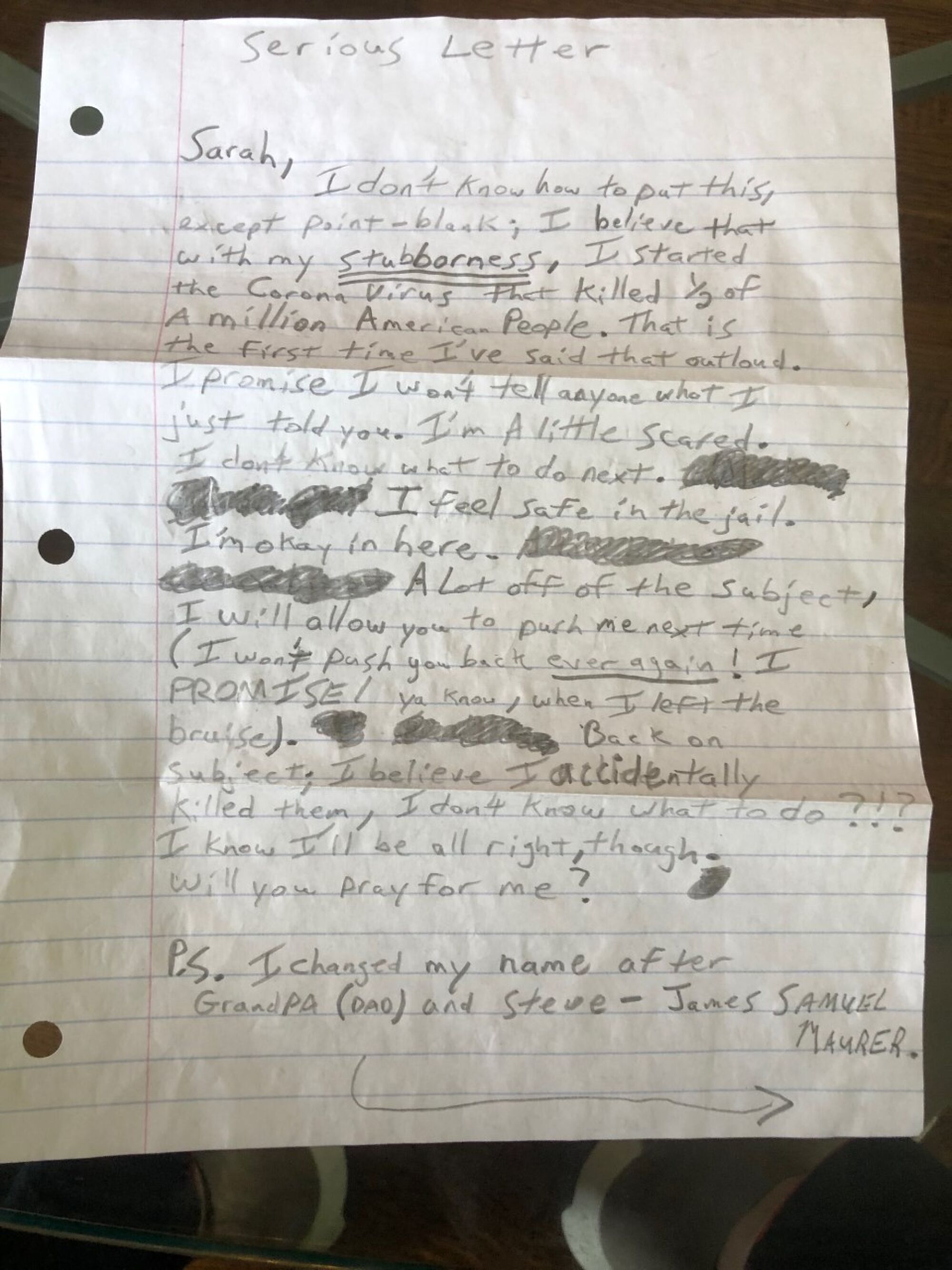 A handwritten letter from John Maurer