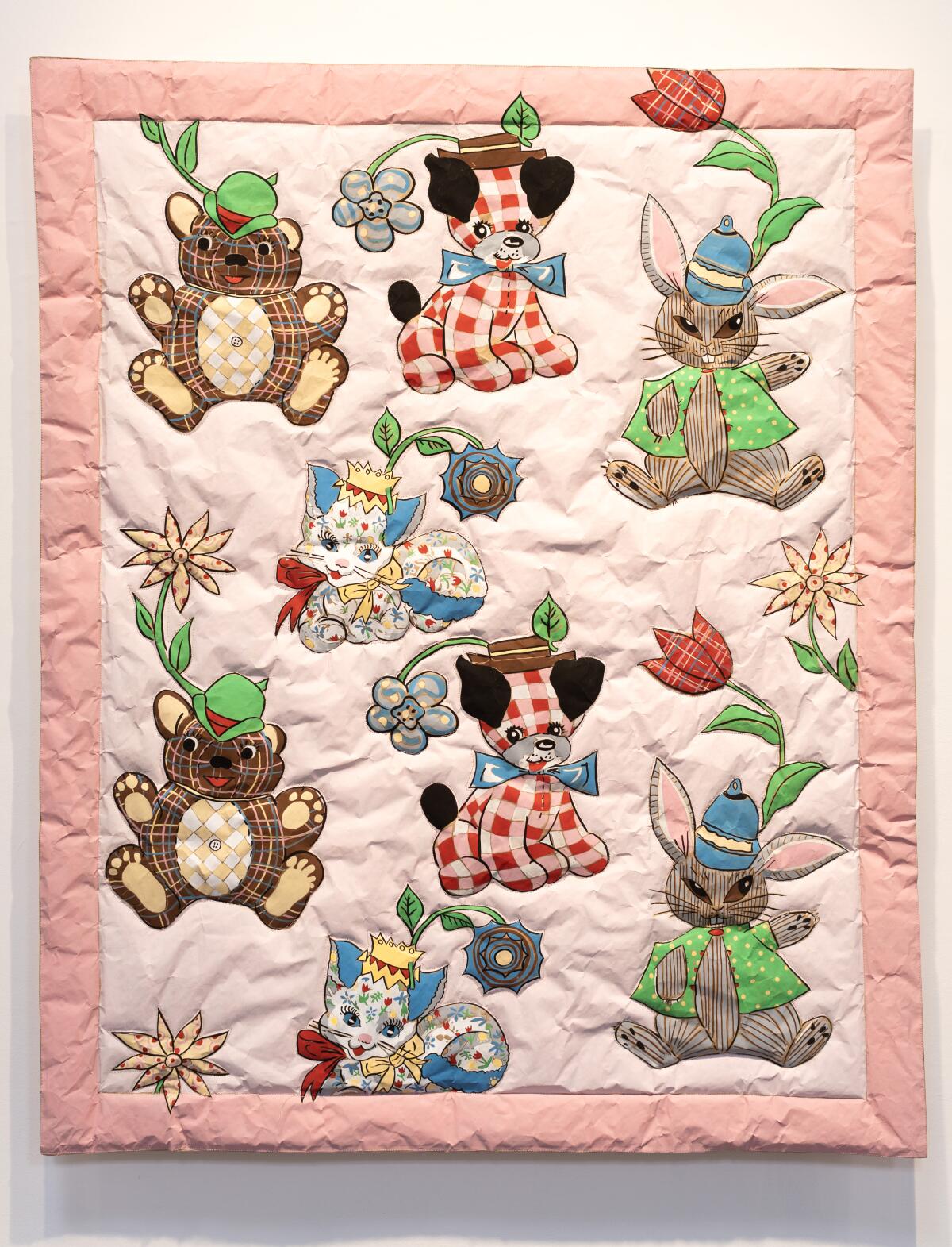Phranc's paper-art creations include a replica of her baby blanket. 
