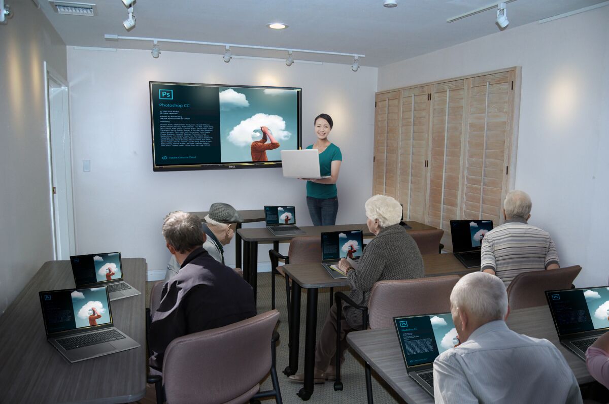 A rendering depicts a planned computer lab at the La Jolla Community Center.