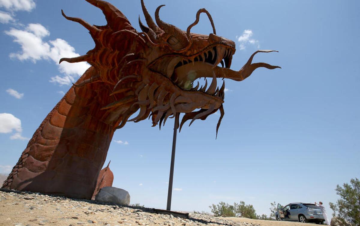 Whimsical metal sculptures are scattered around Borrego Springs.