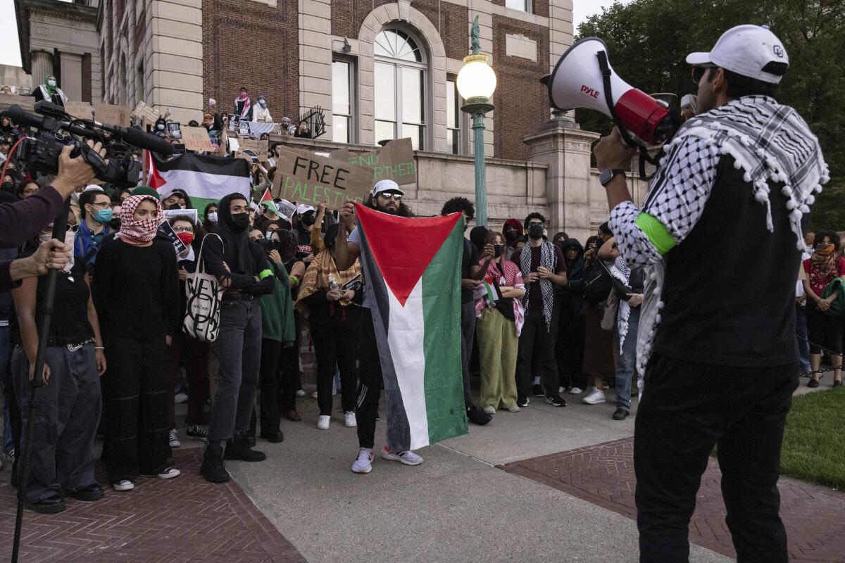 Pro-Palestinian demonstrators gather for a protest at Columbia University.