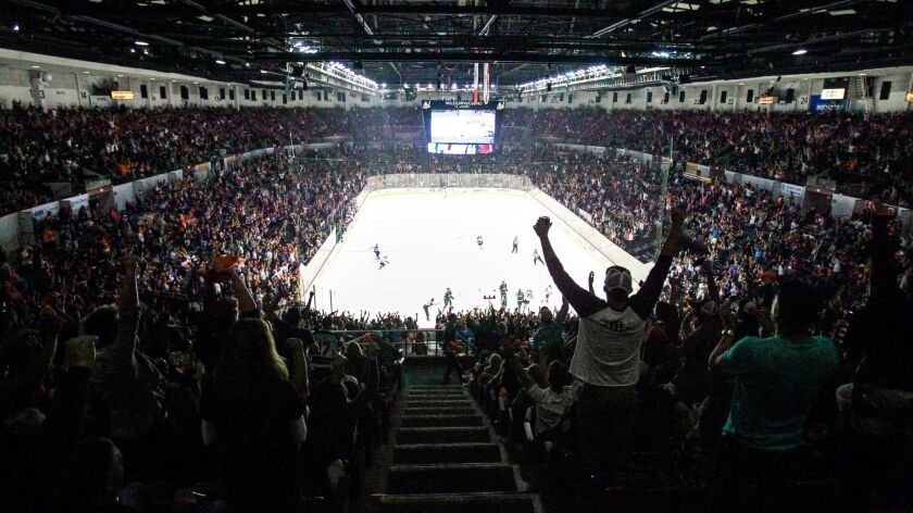 A sellout crowd of nearly 13,000 was at Valley View Casino Center for the Gulls' home opener in 2017.