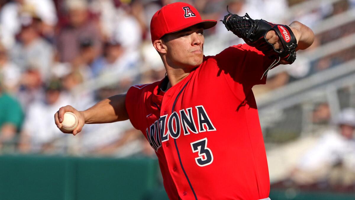 Arizona pitcher Bobby Dalbec recorded all but the final out in a 1-0 victory over Mississippi State on Friday.
