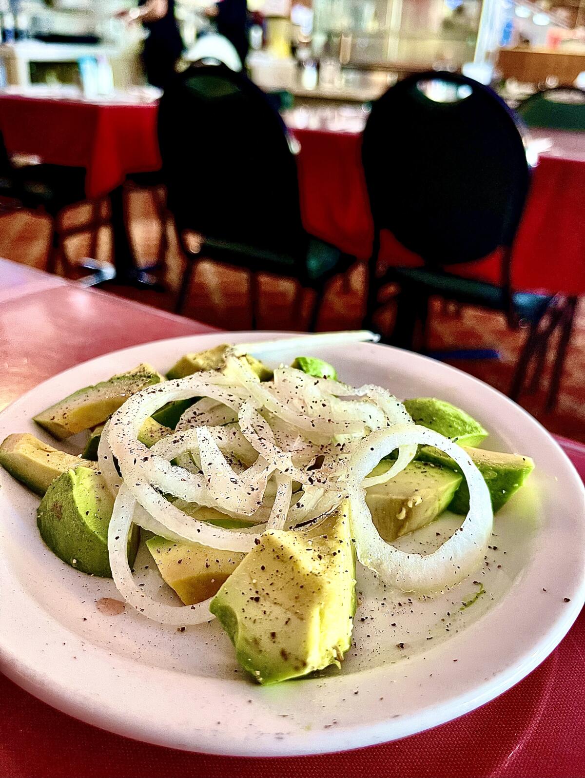 Avocado salad at the Cuban restaurant El Colmao in Los Angeles.