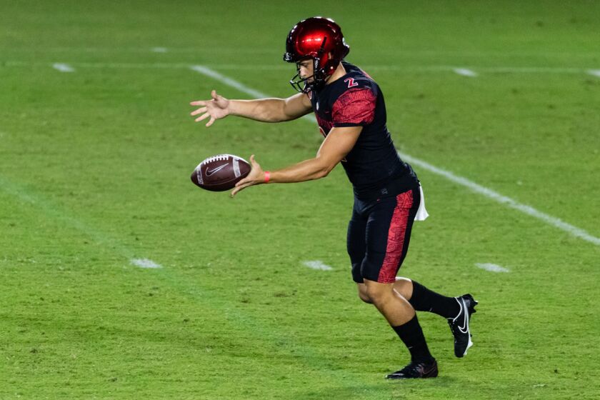 San Diego State's Matt Araiza set a school record with a 56.8-yard punting average against New Mexico State.