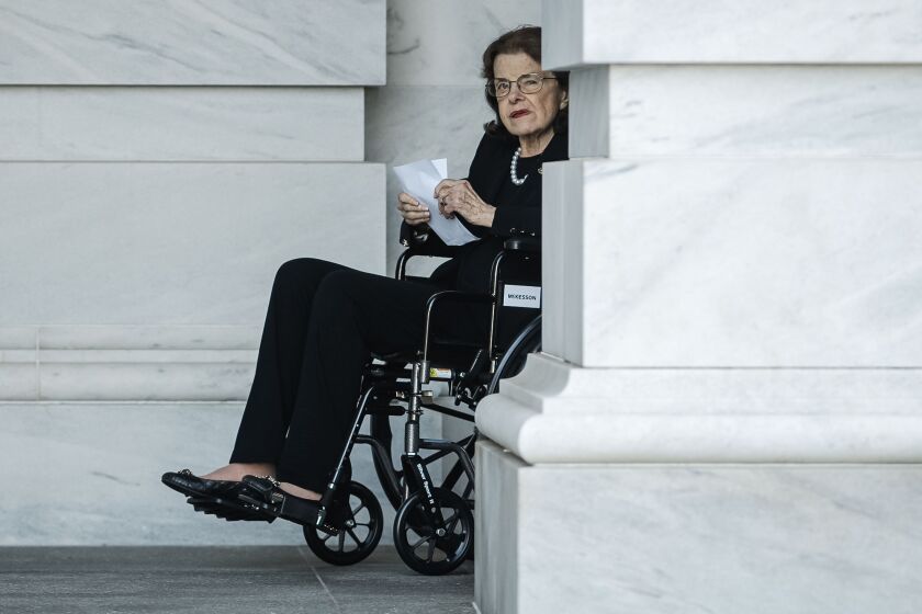 WASHINGTON, DC - MAY 17: Sen. Dianne Feinstein (D-CA) departs the U.S. Capitol on Wednesday, May 17, 2023 in Washington, DC. (Kent Nishimura / Los Angeles Times)