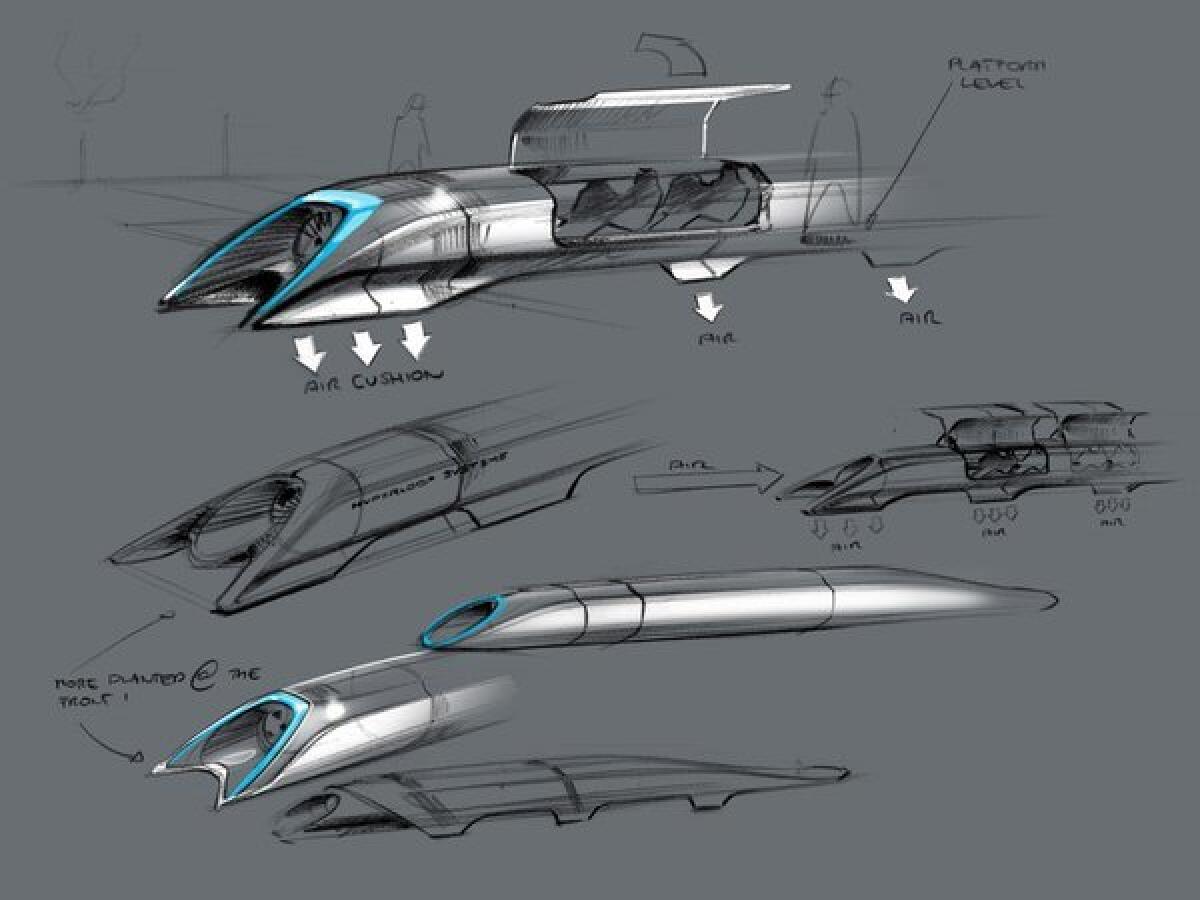 This handout photo released by Tesla Motors on Monday shows the concept drawing of the Hyperloop, a fast transport design unveiled that day by Elon Musk.