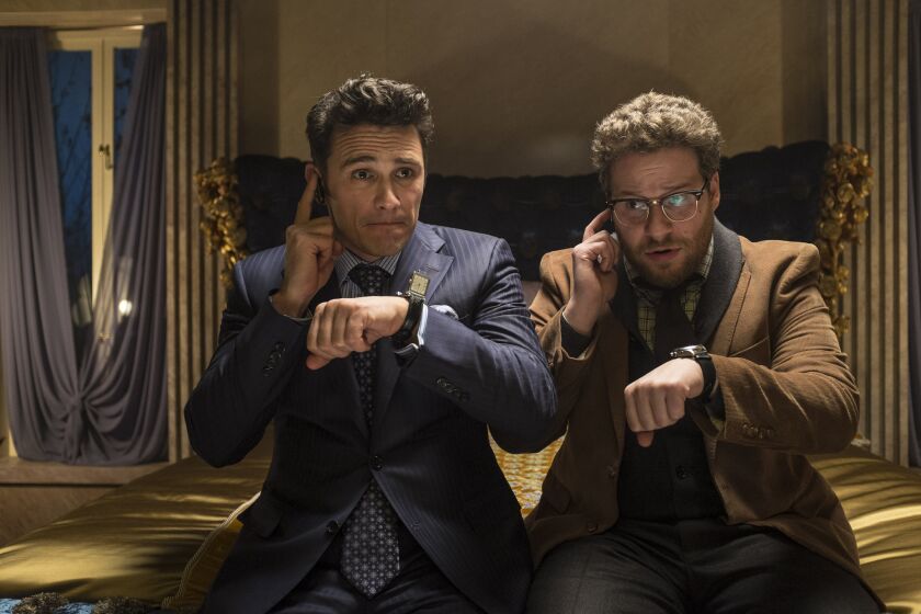 North Korea has denied responsibility for the attack but praised the perpetrators. Pictured in a scene from "The Interview" are James Franco, left, and Seth Rogen.