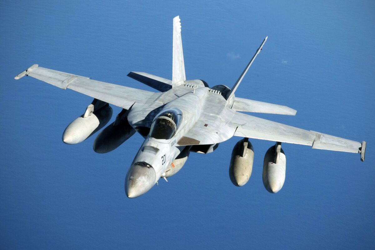 A Navy F/A-18 Super Hornet in flight