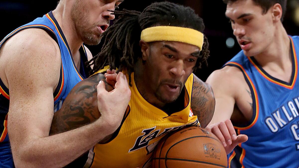 The Lakers re-signed forward Jordan Hill to a two-year contract Wednesday.