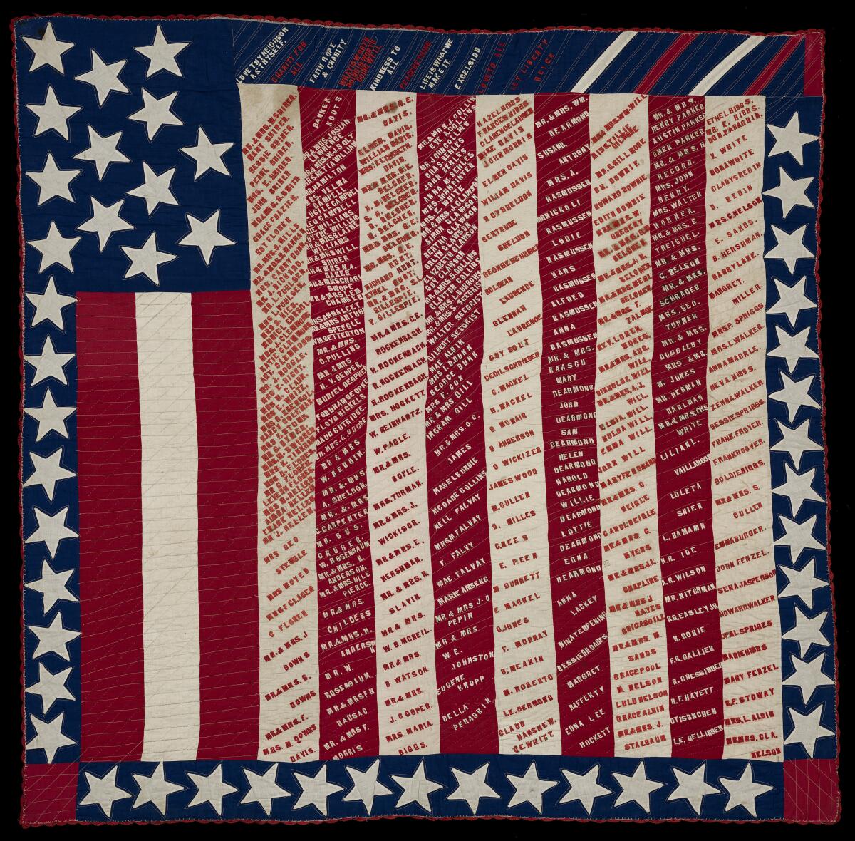 american flag quilt with names on it 