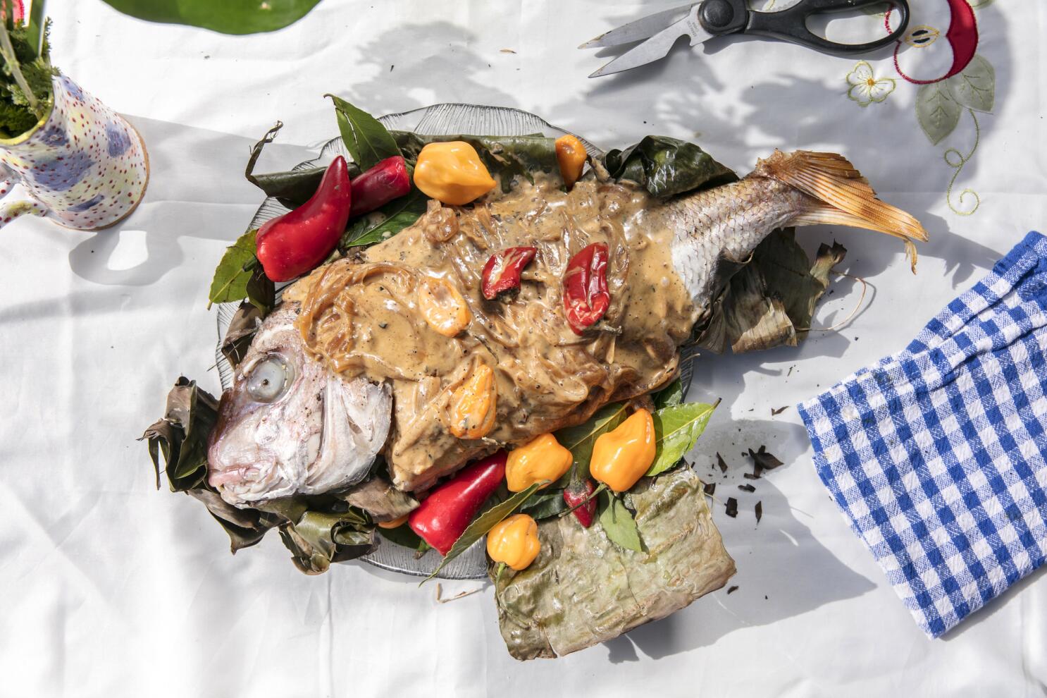 Banana Leaf-Grilled Fish with Coconut-Cilantro Sauce