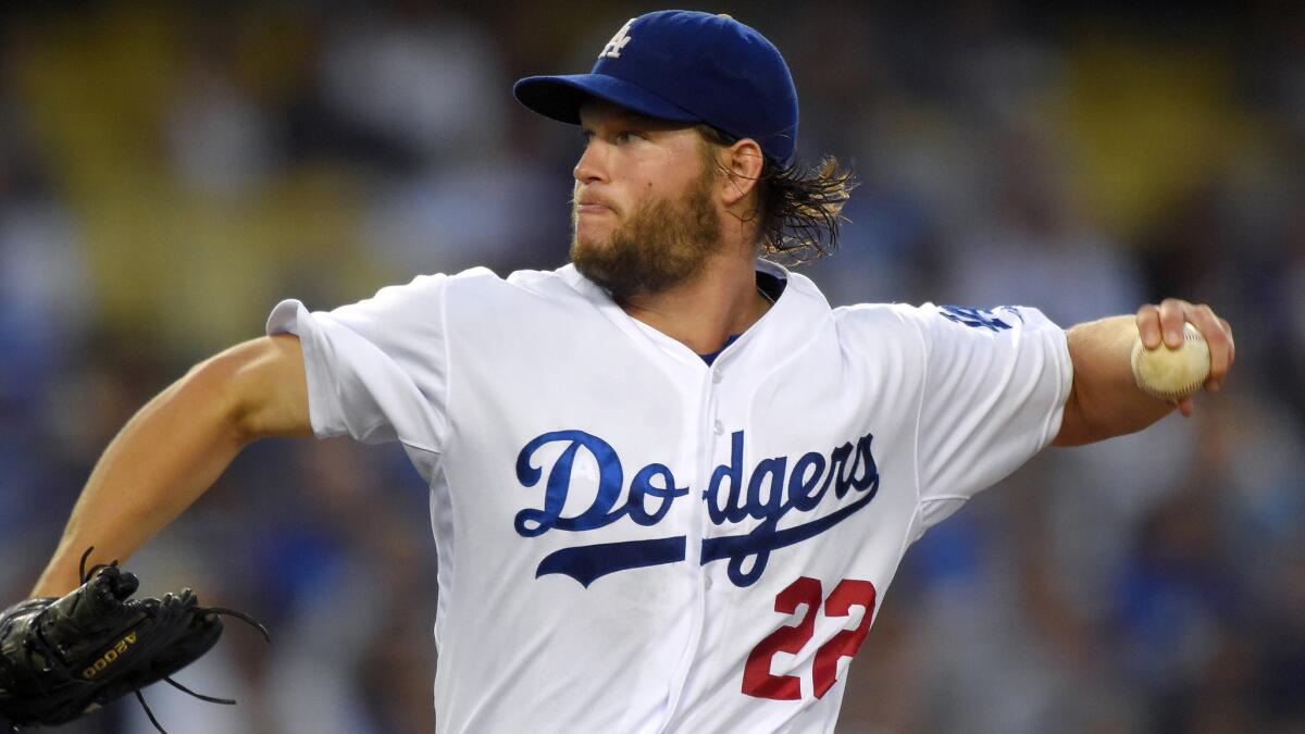 Dodgers starter Clayton Kershaw delivers a pitch during the team's 4-1 win over the Washington Nationals on Tuesday.