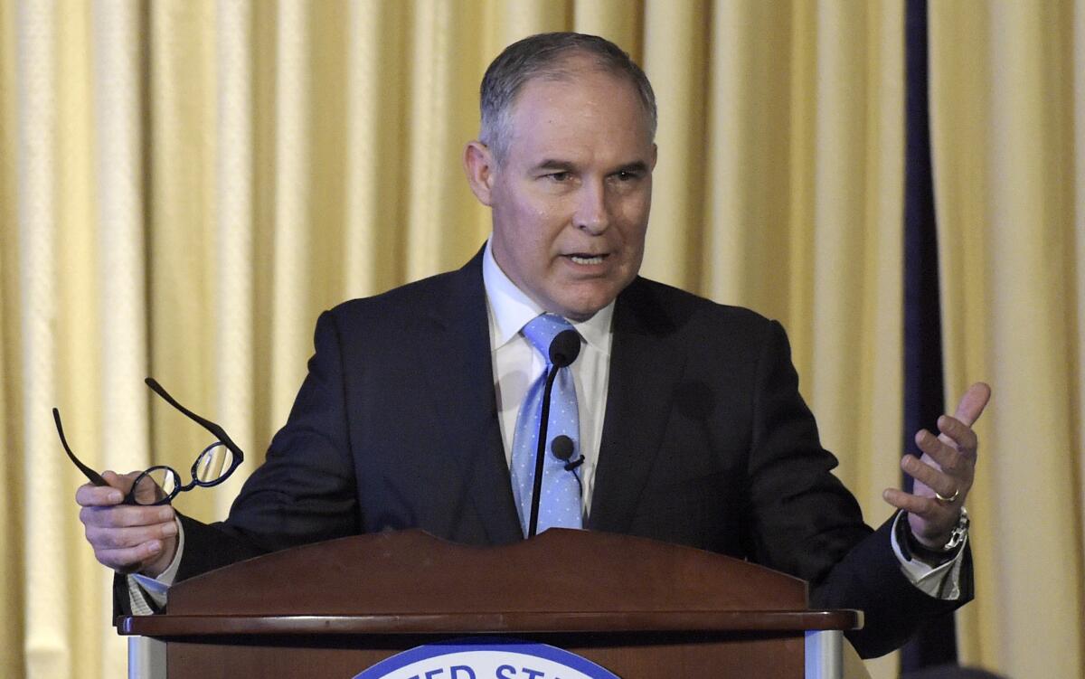 Environmental Protection Agency Administrator Scott Pruitt, shown speaking to employees of the EPA in Washington on Feb. 21, has long been a critic of the agency he now leads.