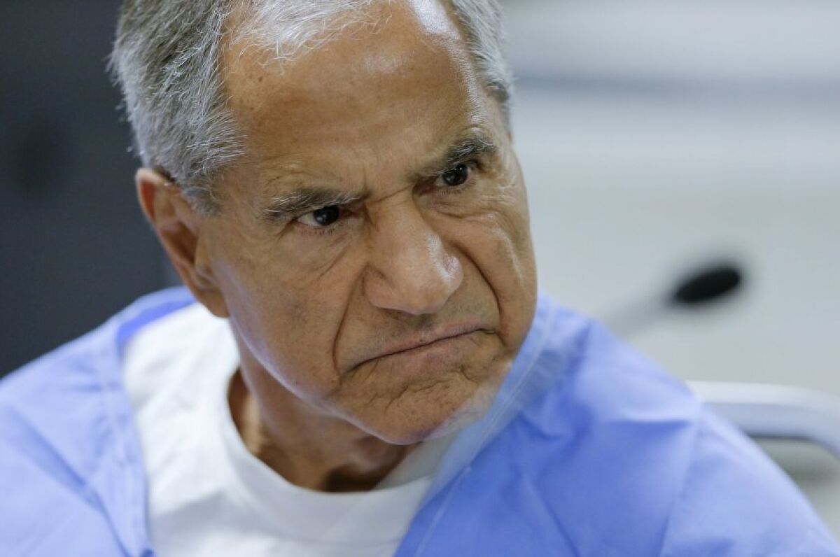 Sirhan Sirhan at a parole hearing in 2016 at the Richard J. Donovan Correctional Facility near San Diego.