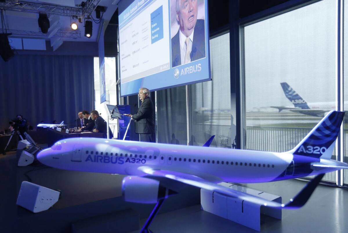 Airbus Chief Operating Officer John Leahy delivers a speech during the company's annual press conference in Colomiers, southern France.