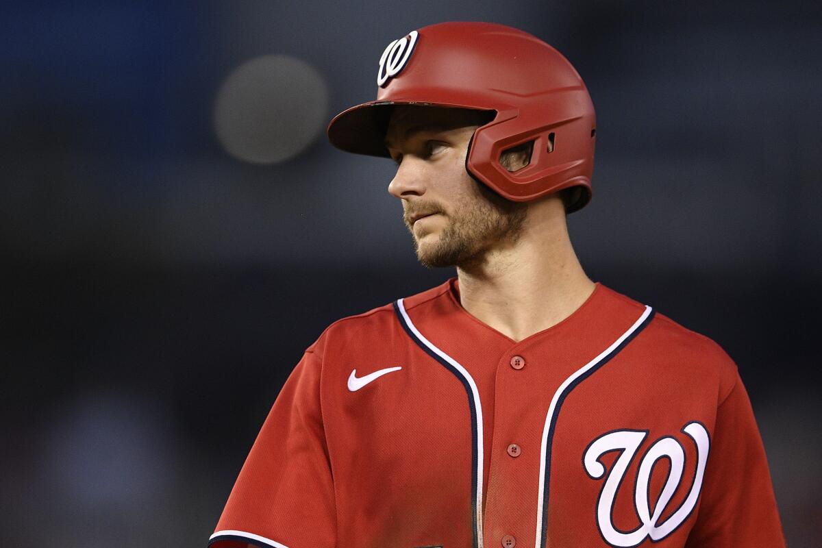 Trea Turner looks on during a game against San Diego.