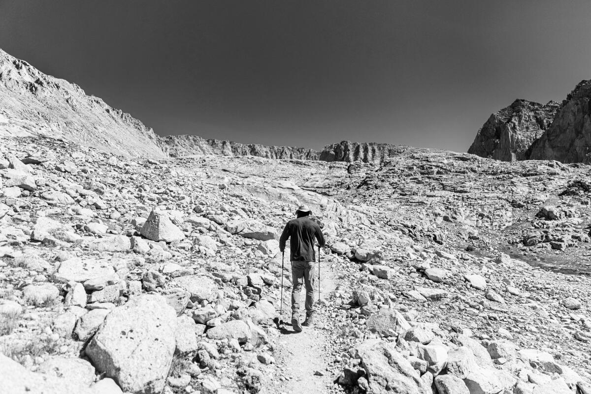 Jack Ryan Greener treks uphill on Mt. Whitney, the highest peak in the contiguous U.S.